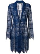 Twin-set Embroidered Long Blazer, Women's, Size: 44, Blue, Cotton/viscose/polyamide/polyester