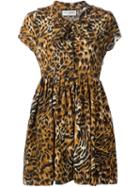 Saint Laurent Tiger Print Pleated Skirt Dress, Women's, Size: 40, Brown, Silk