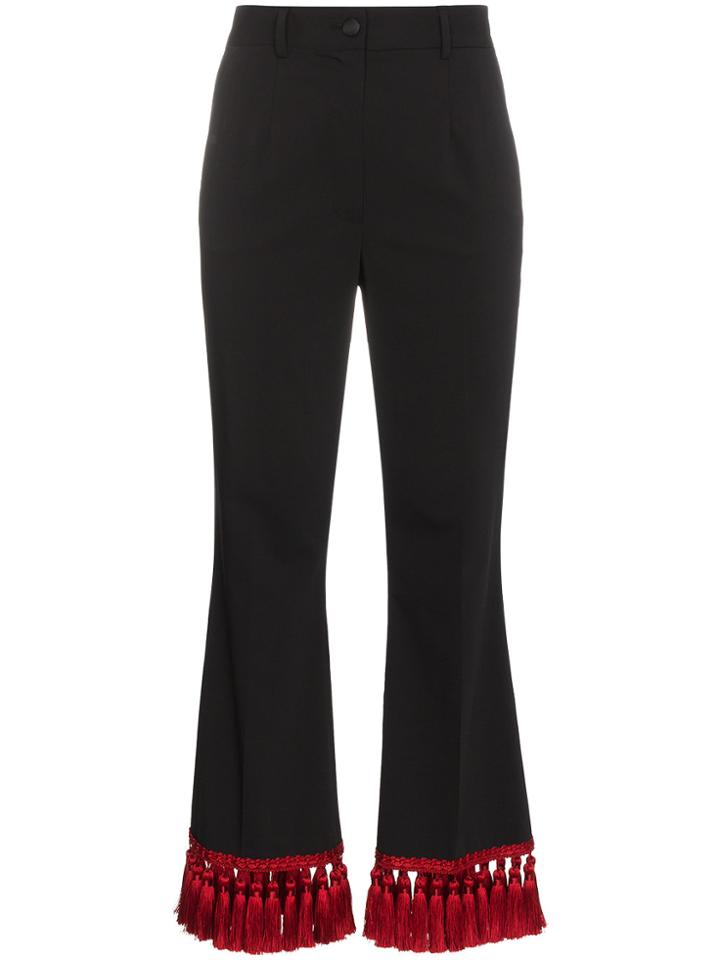 Dolce & Gabbana Cropped Kick Flare Tasselled Trousers - Black