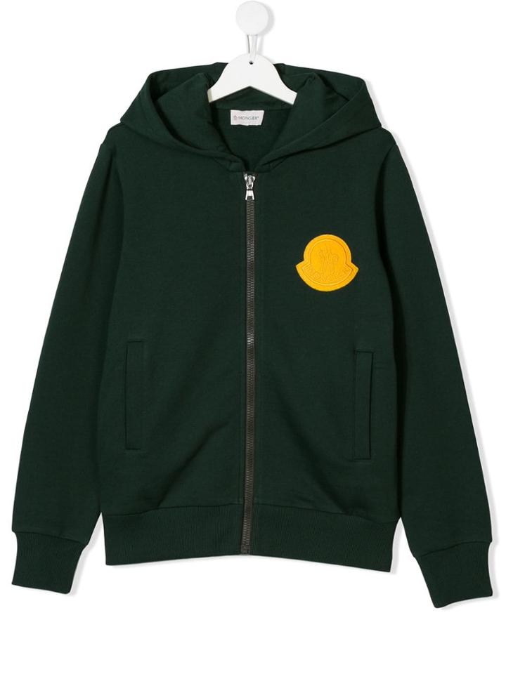 Moncler Kids Logo Zipped Hoodie - Green
