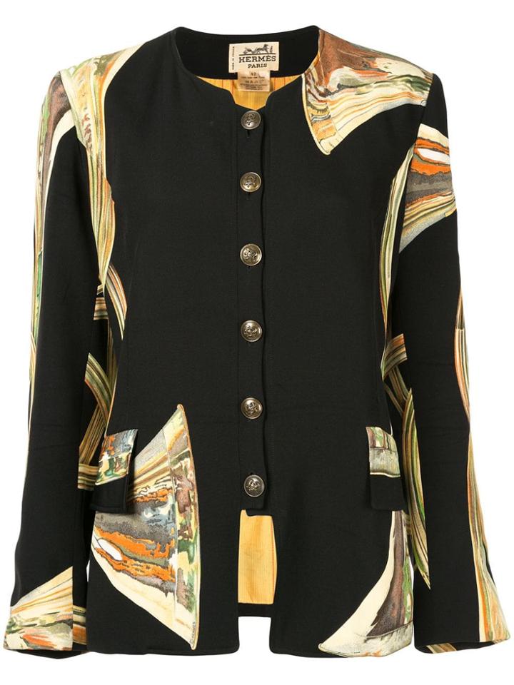 Hermès Pre-owned Collarless Button-down Jacket - Black