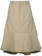Estnation - Frill-trim Skirt - Women - Nylon - 36, Brown, Nylon