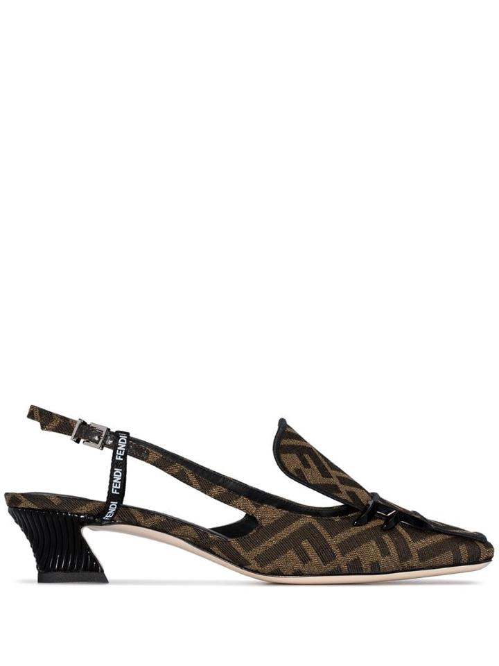 Fendi Ff Freedom 35mm Slingback Pumps - Brown
