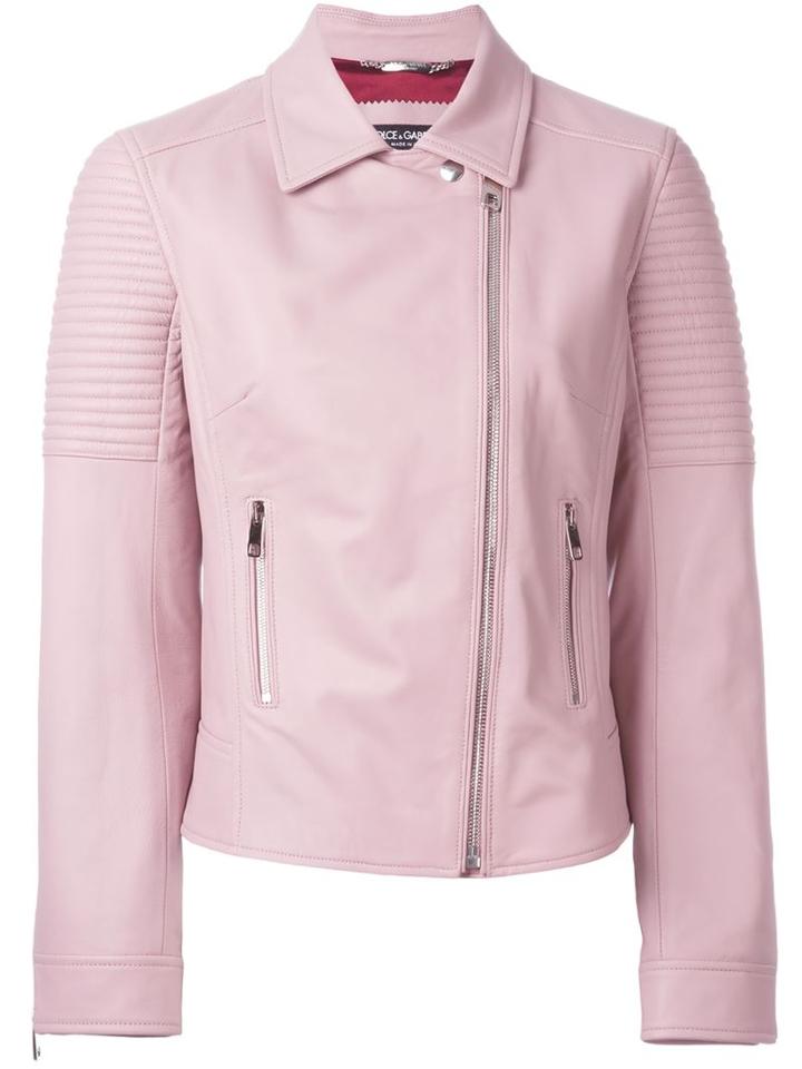 Dolce & Gabbana Zipped Biker Jacket, Women's, Size: 42, Pink/purple, Lamb Skin/silk/spandex/elastane