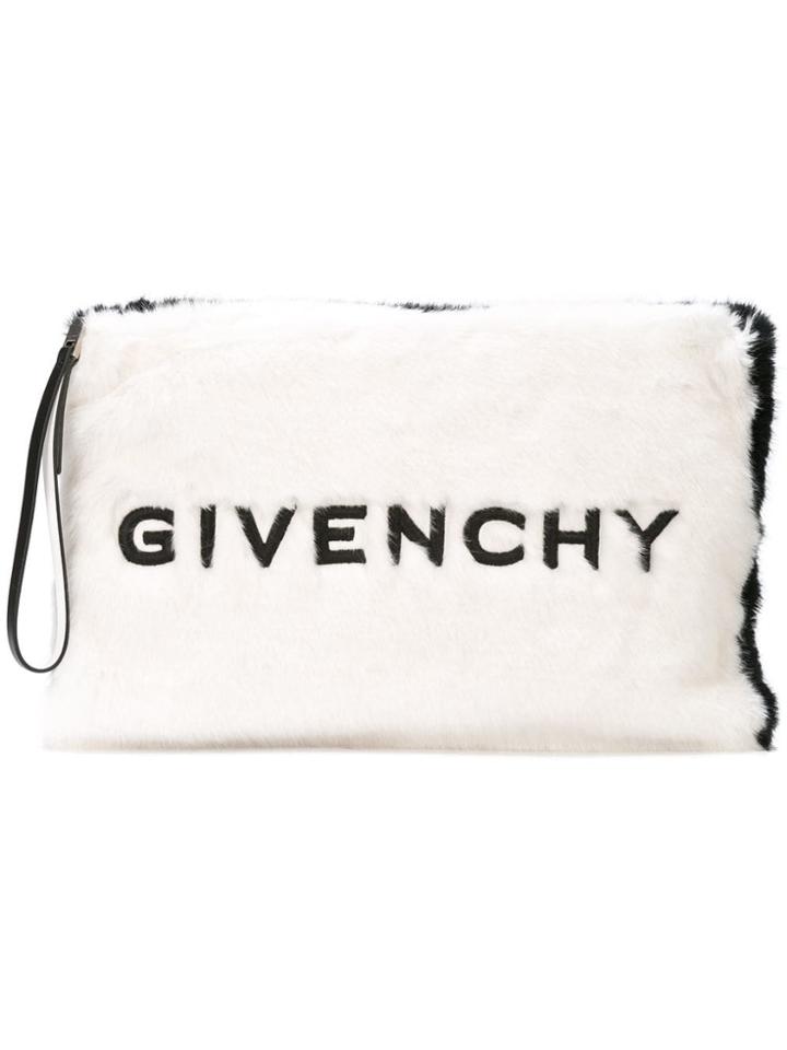 Givenchy Large Faux Fur Clutch Bag - White