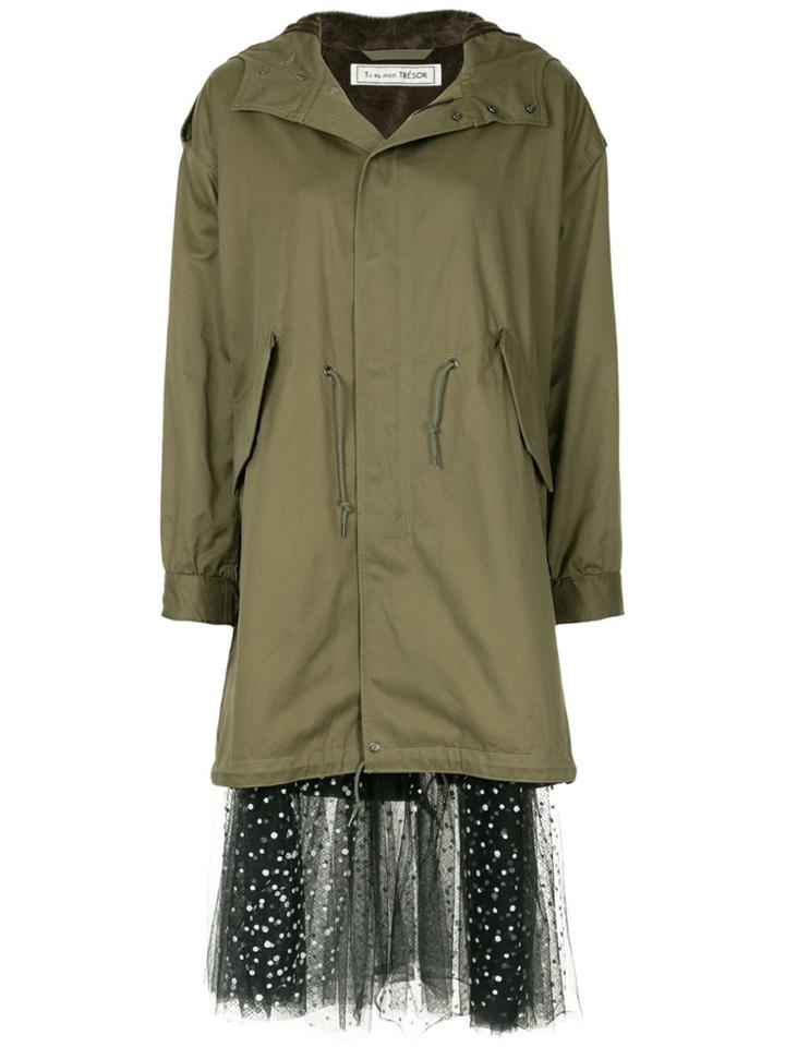 Tu Es Mon Trésor Mesh-hem Parka Coat - Green
