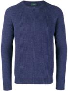 Zanone Ribbed Knit Sweater - Blue