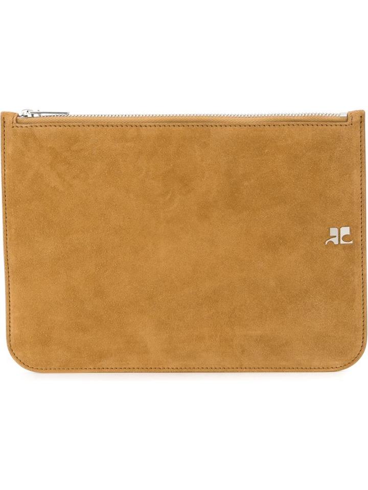 Courrèges Zipped Clutch, Women's, Brown, Suede