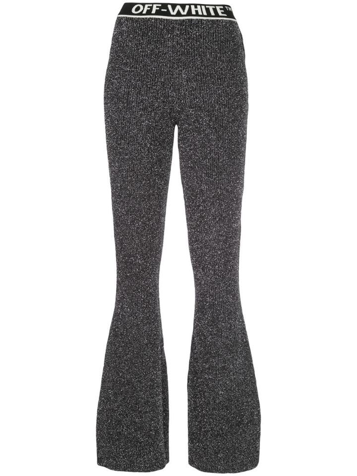 Off-white Flared Metallic Finish Trousers - Black