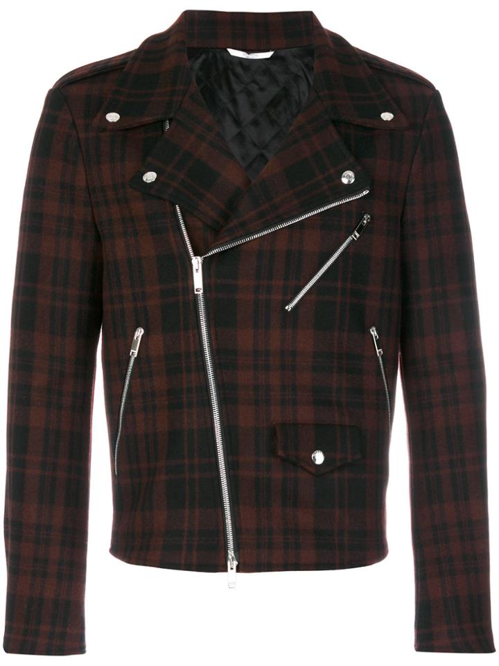 Valentino Checked Biker Jacket - Red