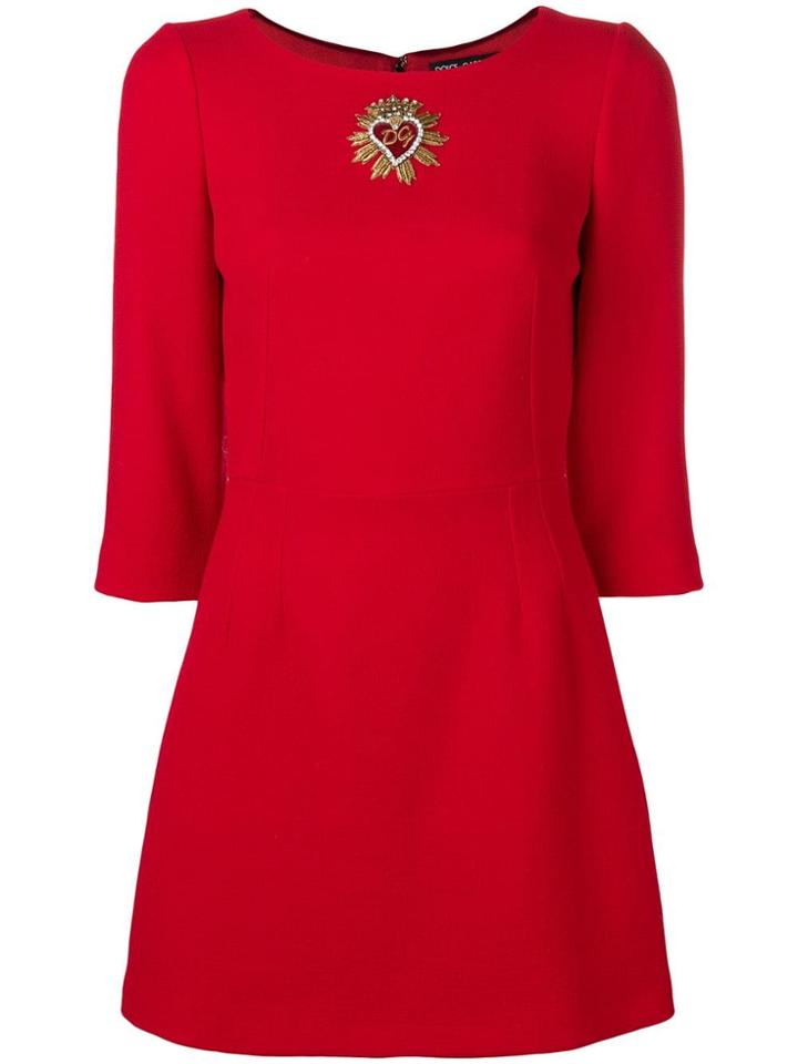 Dolce & Gabbana Embellished Heart Mini Dress - Red