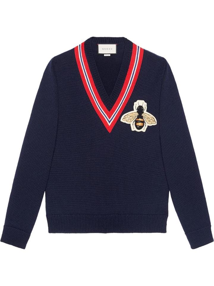 Gucci Wool Sweater With Bee Appliqué - 4033 Blu