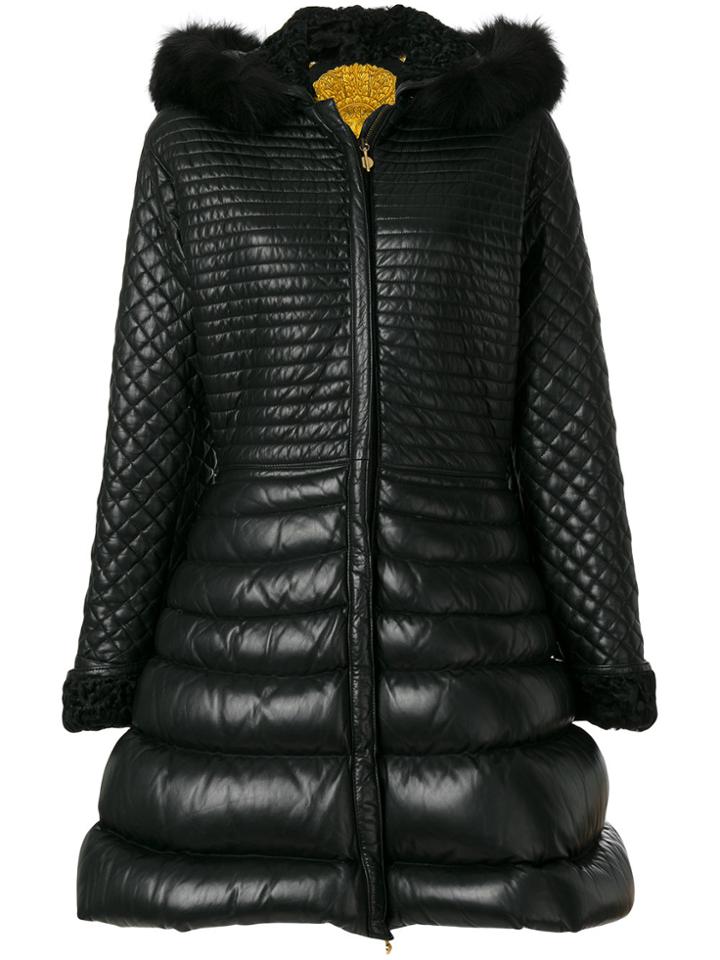 Versace Vintage Flared Puffer Coat - Black