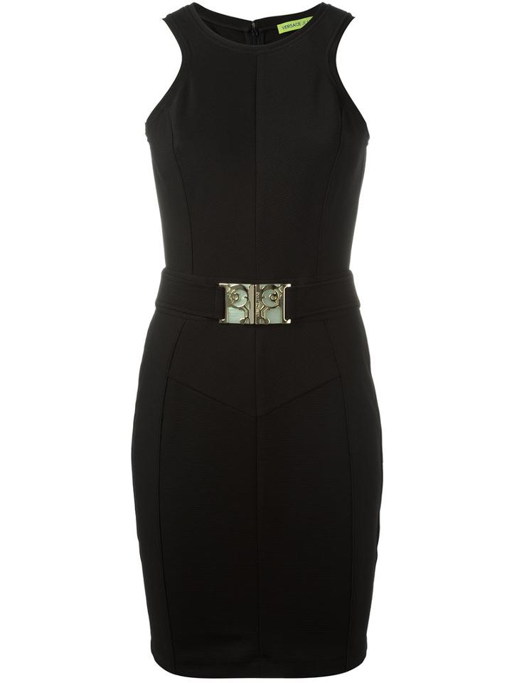 Versace Jeans Belted Sleeveless Dress, Women's, Size: 42, Black, Polyester/spandex/elastane/acetate