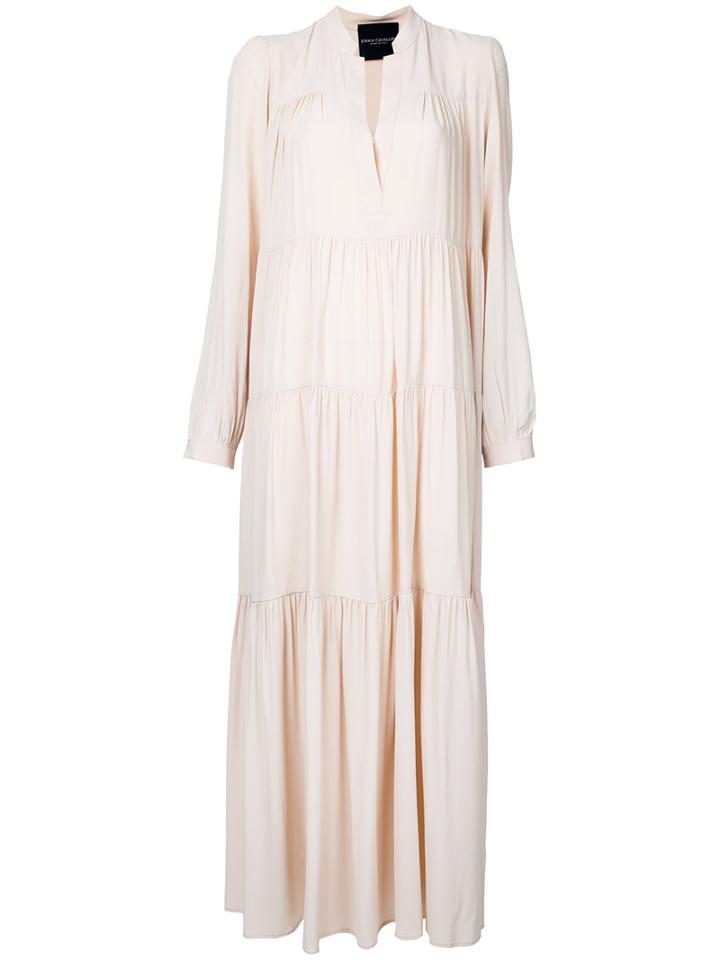 Erika Cavallini - Gathered Detail Maxi Dress - Women - Silk/acetate - 46, Nude/neutrals, Silk/acetate