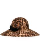 Ca4la Wide Tiger Pattern Hat, Women's, Black, Rabbit Fur