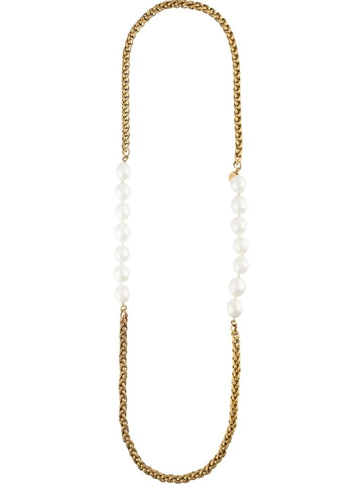 Chanel Vintage Faux Pearl Chain Necklace, Women's, Yellow/orange