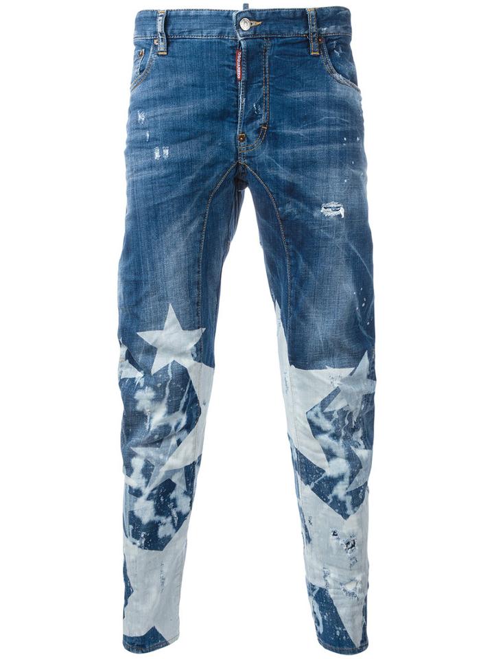 Dsquared2 Tidy Biker Bleached Star Jeans, Men's, Size: 44, Blue, Cotton/spandex/elastane/polyester