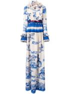 Gucci Porcelain Garden Print Dress, Women's, Size: 42, Blue, Silk