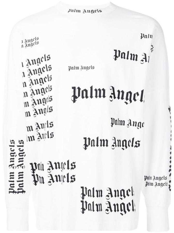 Palm Angels Long Sleeve Logo Print Top - White