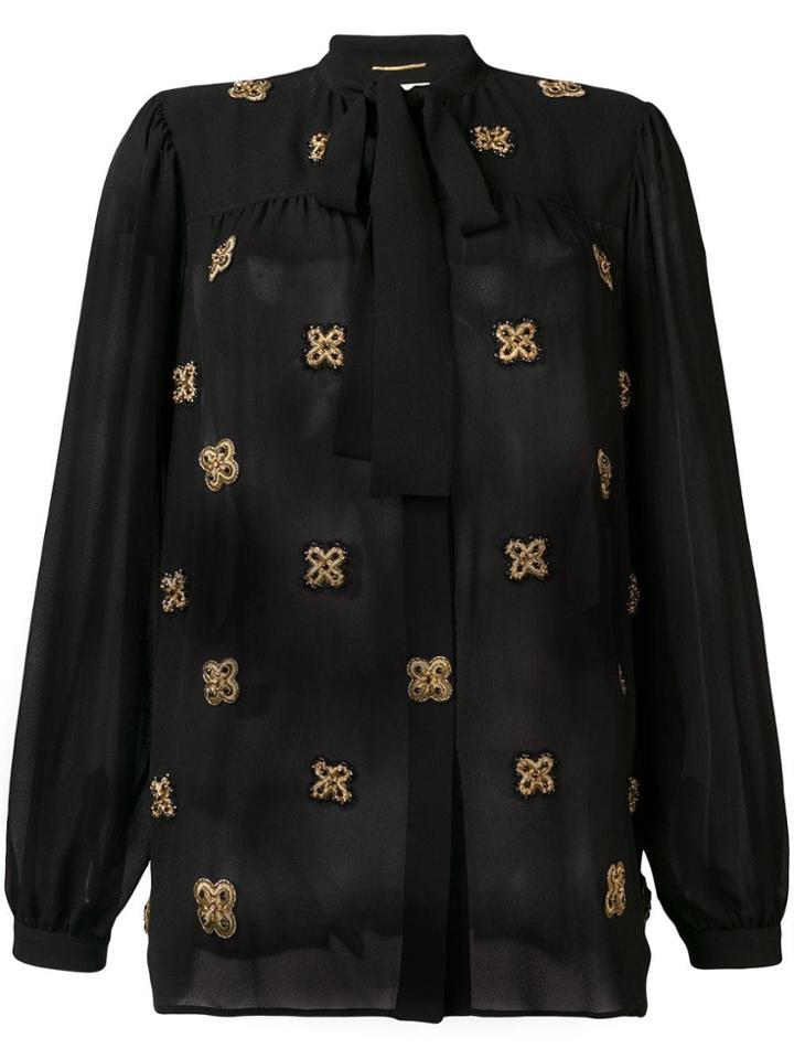 Saint Laurent Semi-sheer Embroidered Shirt - Black