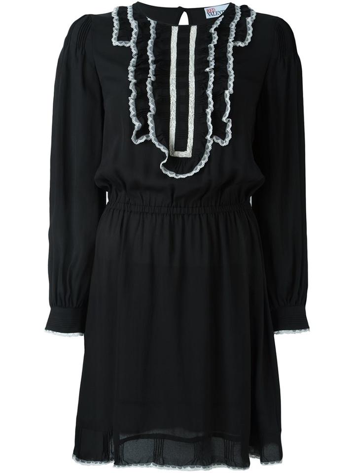 Red Valentino Contrast Ruffled Collar Dress, Women's, Size: 42, Black, Silk