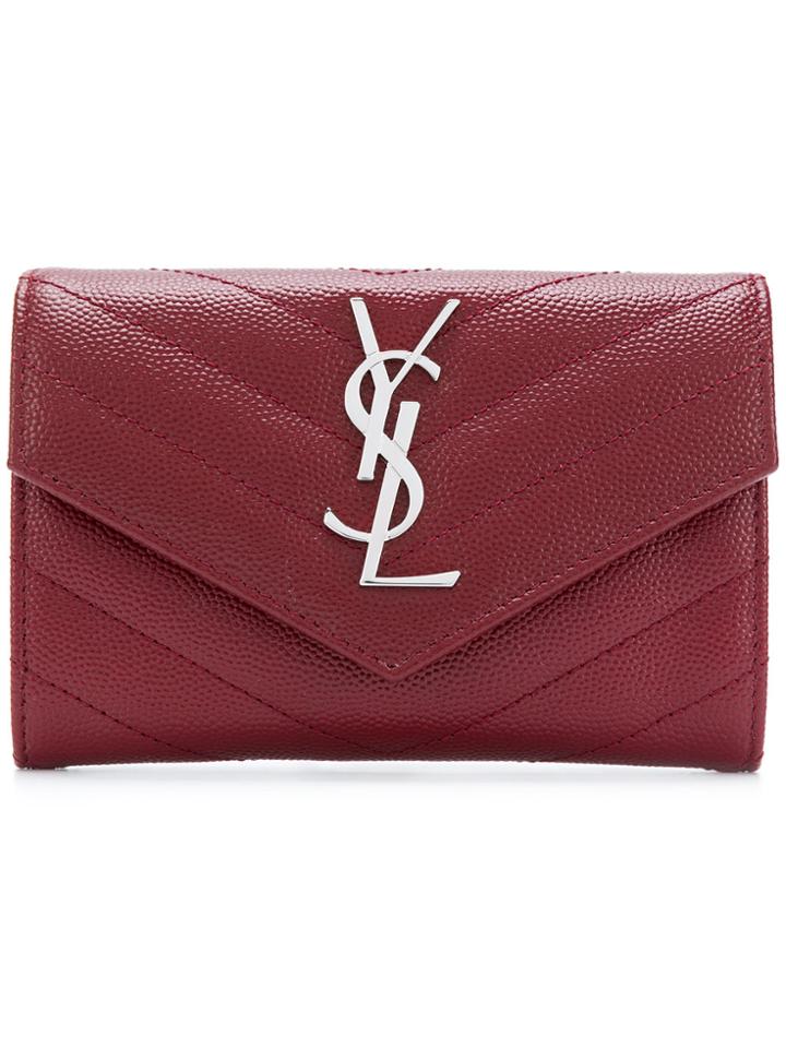 Saint Laurent Grain De Poudre Monogram Flap Wallet - Red