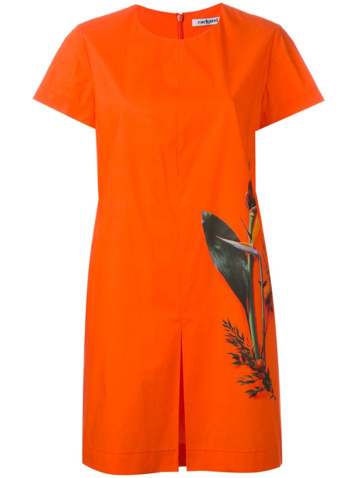 Cacharel - Pleat Detail T-shirt Dress - Women - Cotton - 34, Yellow/orange, Cotton