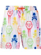 Philipp Plein Printed Swim Shorts - White