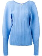 Jil Sander - Pleated V-neck Blouse - Women - Polyester - 36, Blue, Polyester