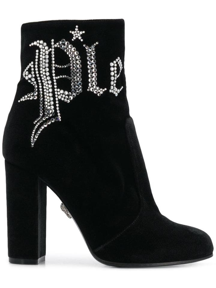 Philipp Plein Crystal Logo Ankle Boots - Black
