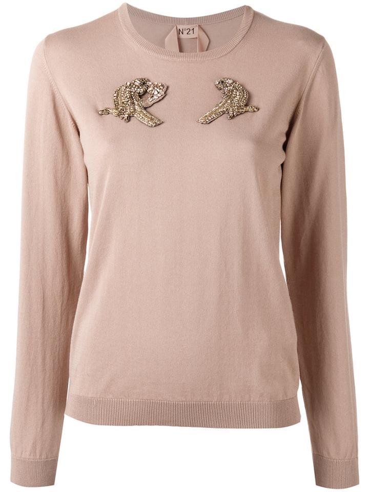 No21 - Embellished Top - Women - Silk/cotton/viscose/glass - 42, Brown, Silk/cotton/viscose/glass