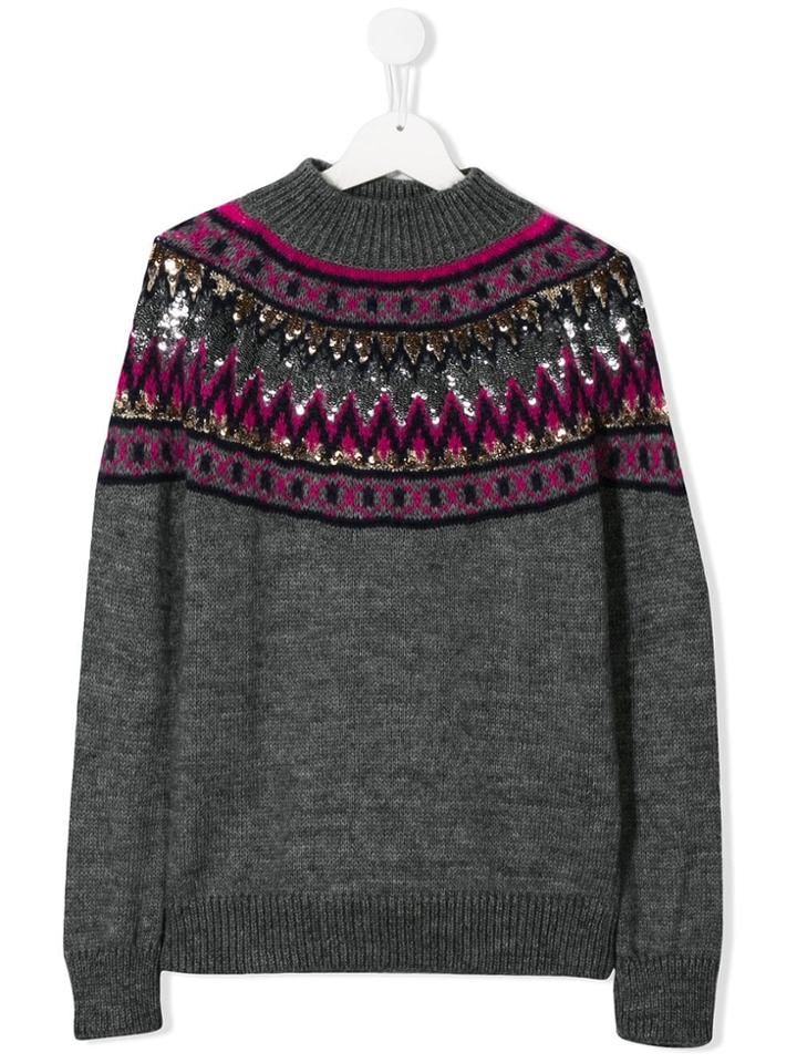 Alberta Ferretti Kids Sequin Embroidered Jumper - Grey