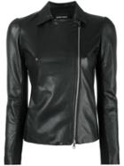 Emporio Armani Zip Up Jacket, Women's, Size: 44, Black, Lamb Skin/viscose/spandex/elastane/spandex/elastane