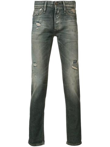 Denham Distressed Slim-fit Jeans, Men's, Size: 33/34, Grey, Cotton/spandex/elastane