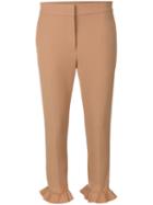 Msgm - Frilled Cropped Trousers - Women - Cotton/polyamide/spandex/elastane - 42, Nude/neutrals, Cotton/polyamide/spandex/elastane