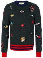 Gucci - Embroidered Knitted Jumper - Men - Polyester/wool - Xl, Grey, Polyester/wool