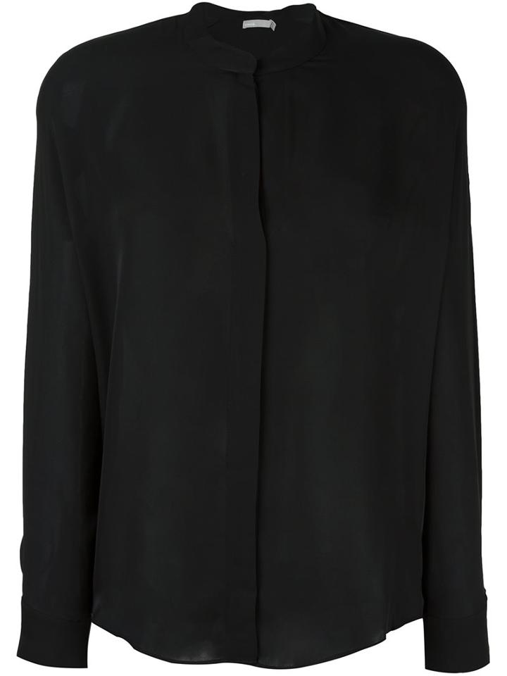 Vince Band Collar Shirt, Women's, Size: 2, Black, Silk