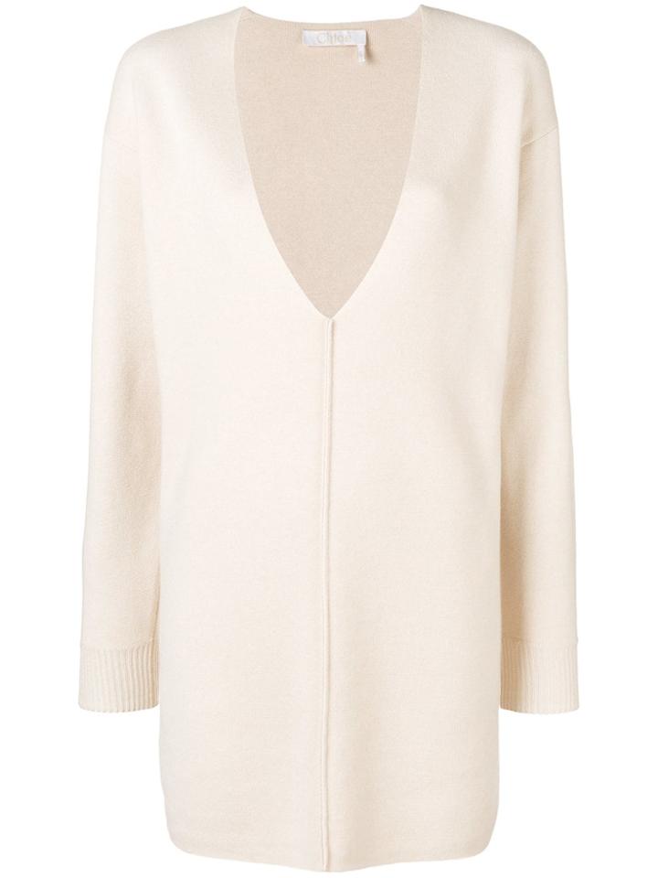 Chloé V-neck Sweater Dress - Nude & Neutrals