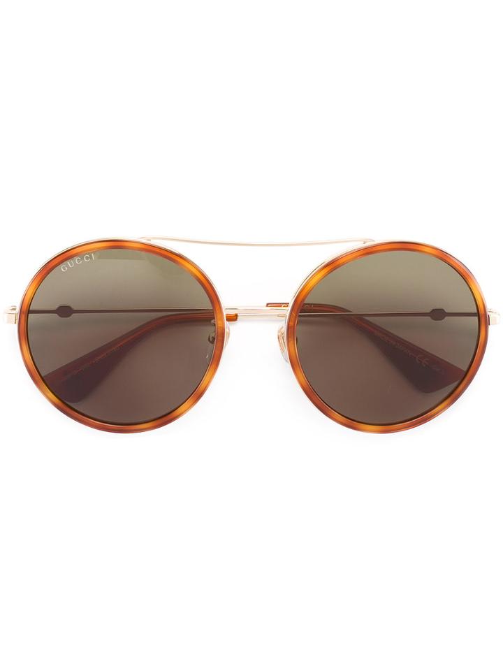 Gucci Eyewear Round Frame Metal Sunglasses, Women's, Size: 56, Yellow/orange, Acetate/metal