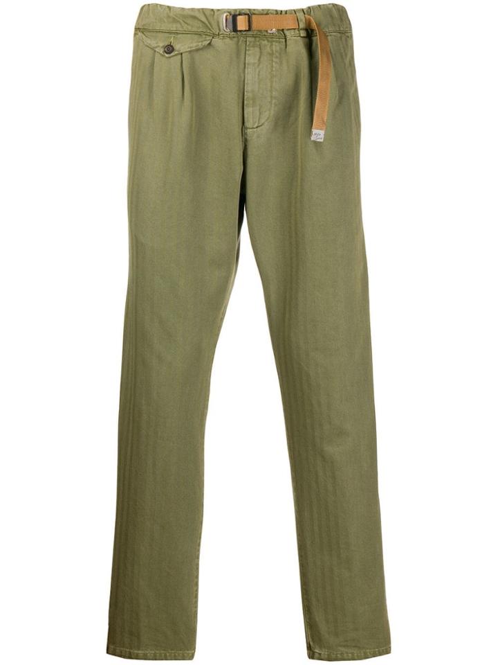 White Sand Herringbone Woven Trousers - Green