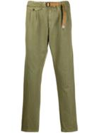 White Sand Herringbone Woven Trousers - Green