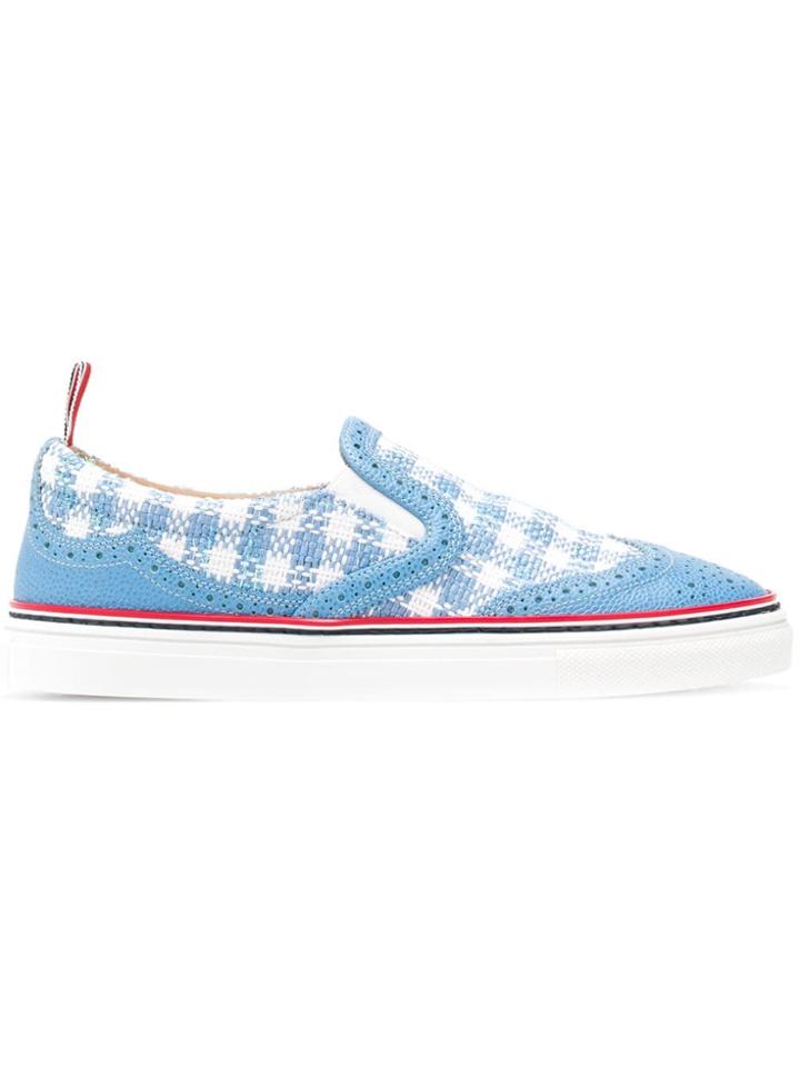 Thom Browne Brogued Gingham Tweed Slip-on Sneaker - Blue