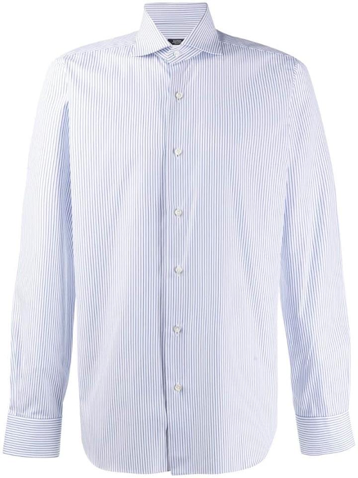 Barba Striped Pointed Collar Shirt - Blue