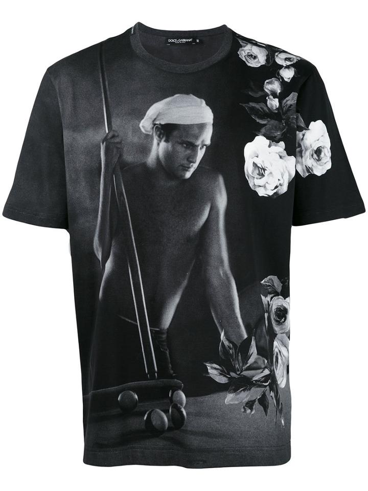 Dolce & Gabbana Marlon Brando Print T-shirt, Men's, Size: 48, Black, Cotton
