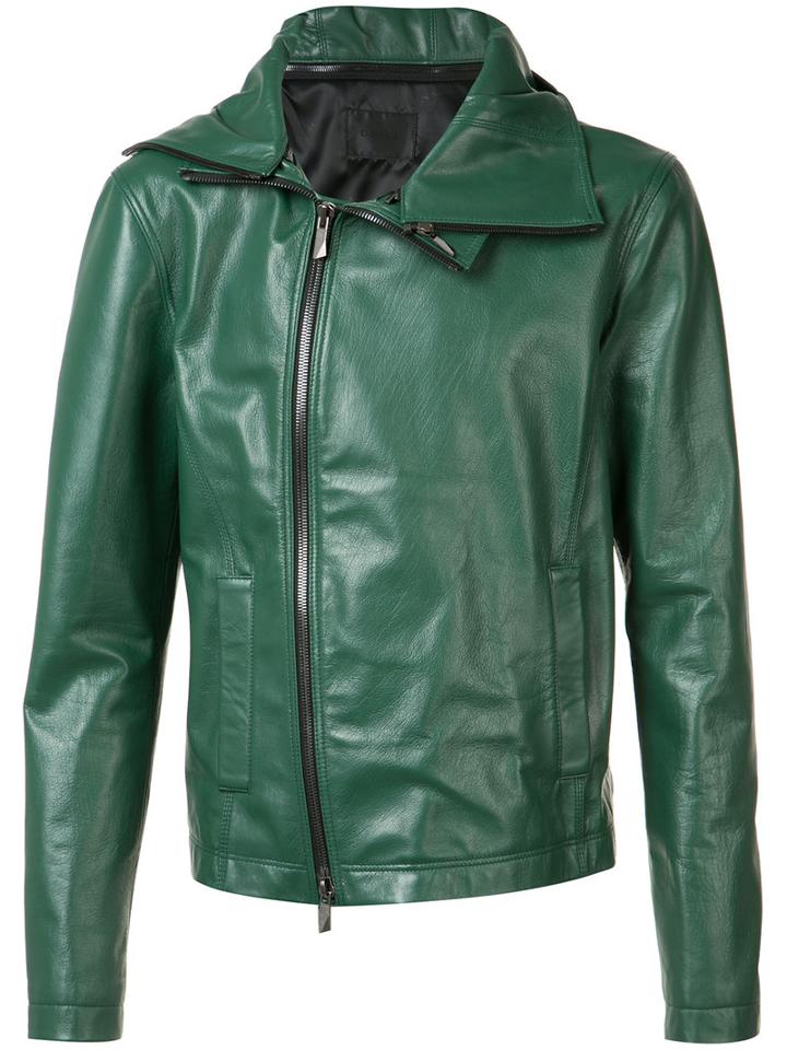 D.gnak Hooded Zip Jacket, Men's, Size: 52, Green, Goat Skin