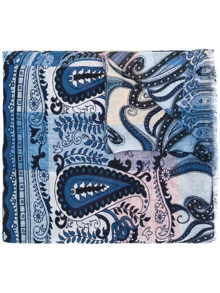 Etro Paisley Gradient Scarf, Men's, Blue, Linen/flax