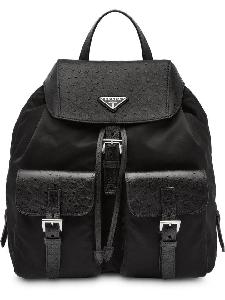 Prada Fabric Backpack With Leather Details - Black