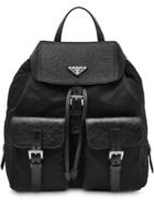 Prada Fabric Backpack With Leather Details - Black