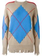 Msgm 'distressed Argyle' Sweater, Women's, Size: Medium, Nude/neutrals, Polyamide/wool